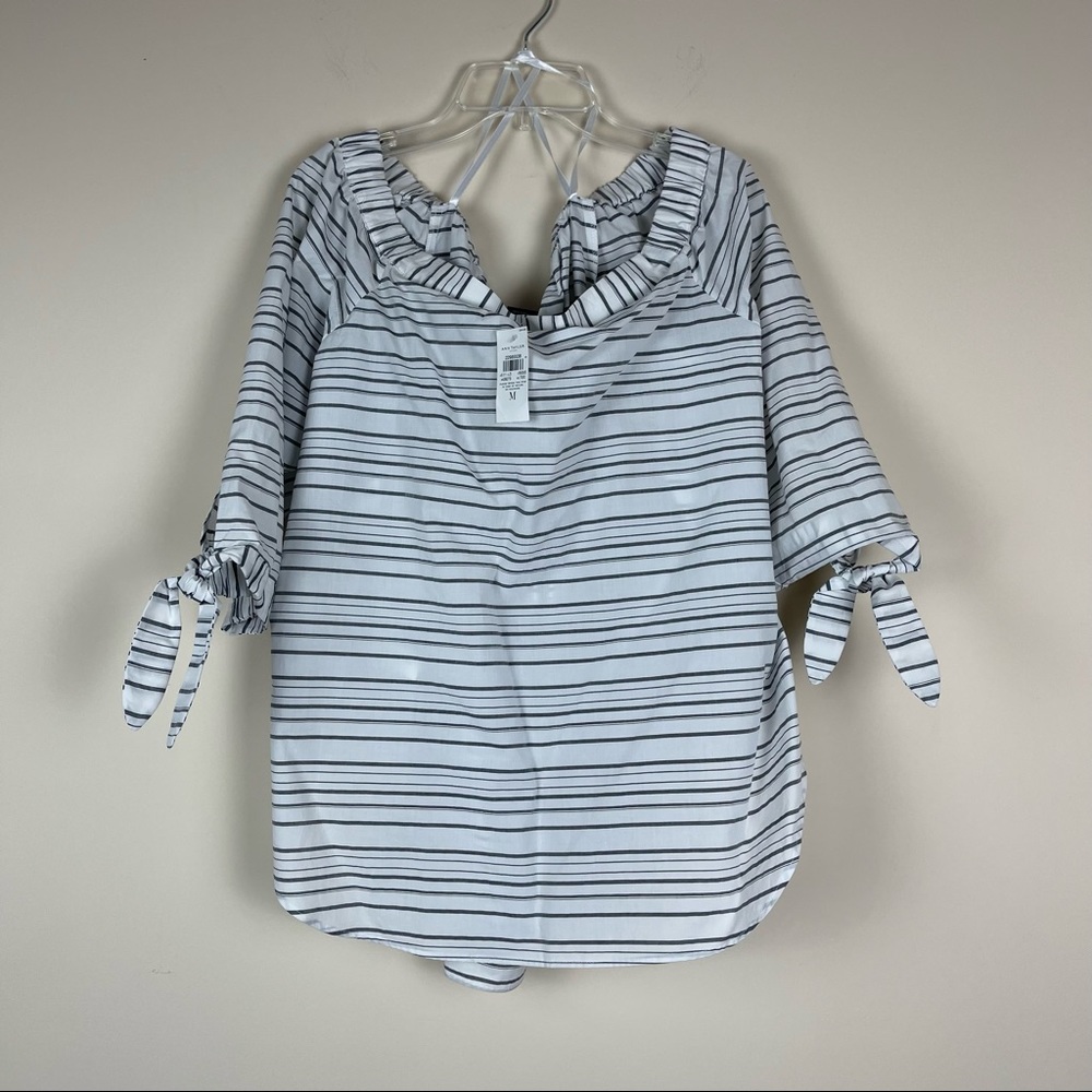 Ann Taylor white striped off shoulder blouse